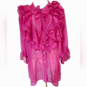 Apple Bottom Bold‎ Pink Ruffled Button-Up Blouse